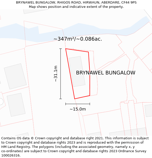 BRYNAWEL BUNGALOW, RHIGOS ROAD, HIRWAUN, ABERDARE, CF44 9PS: Plot and title map