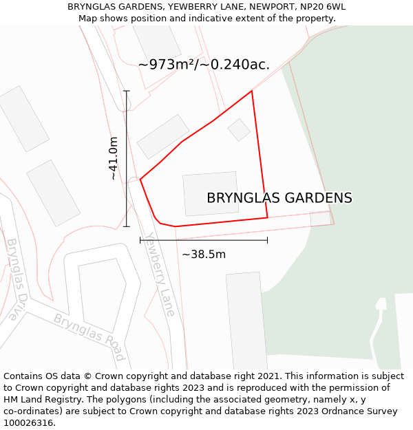 BRYNGLAS GARDENS, YEWBERRY LANE, NEWPORT, NP20 6WL: Plot and title map