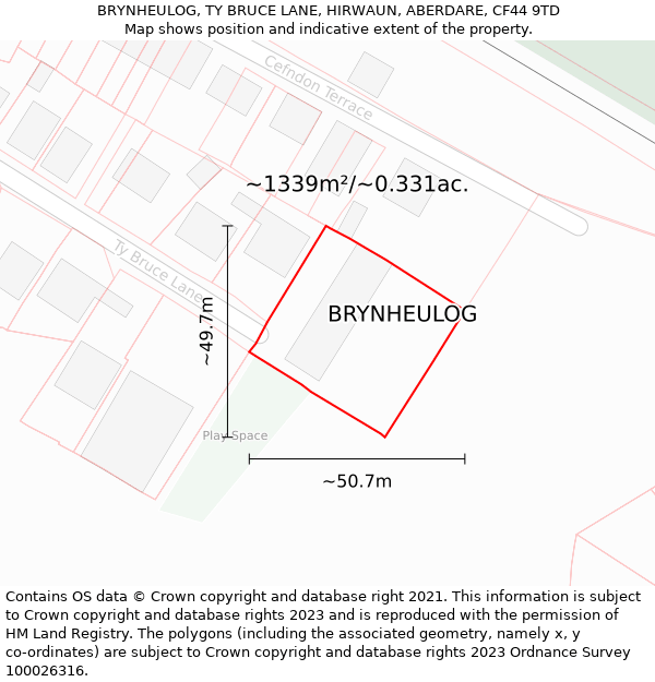 BRYNHEULOG, TY BRUCE LANE, HIRWAUN, ABERDARE, CF44 9TD: Plot and title map