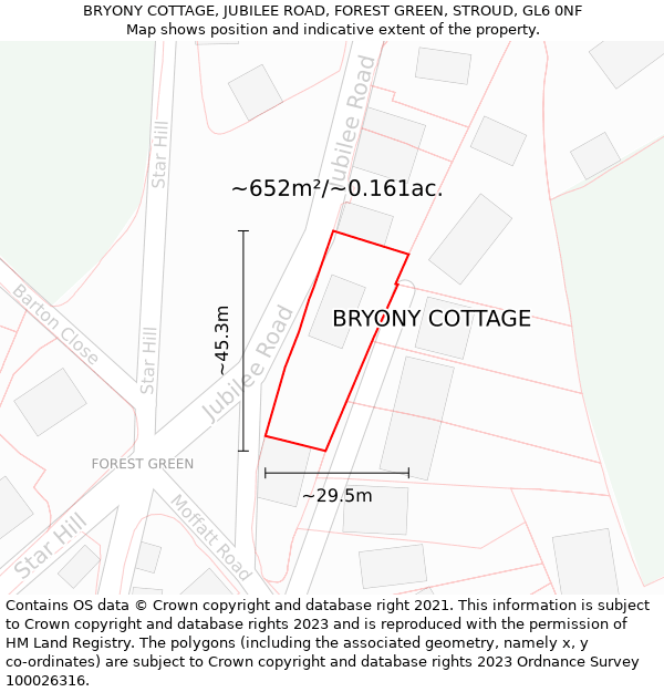 BRYONY COTTAGE, JUBILEE ROAD, FOREST GREEN, STROUD, GL6 0NF: Plot and title map