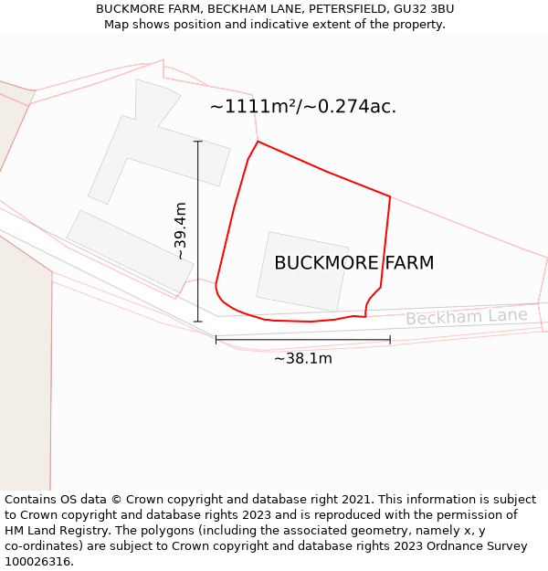 BUCKMORE FARM, BECKHAM LANE, PETERSFIELD, GU32 3BU: Plot and title map