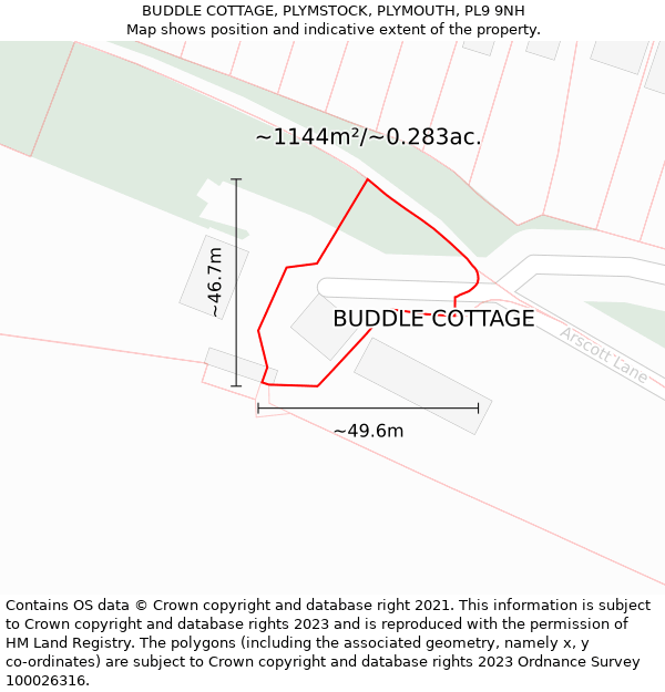 BUDDLE COTTAGE, PLYMSTOCK, PLYMOUTH, PL9 9NH: Plot and title map