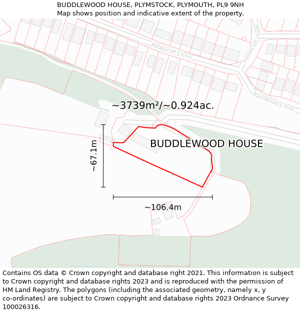 BUDDLEWOOD HOUSE, PLYMSTOCK, PLYMOUTH, PL9 9NH: Plot and title map