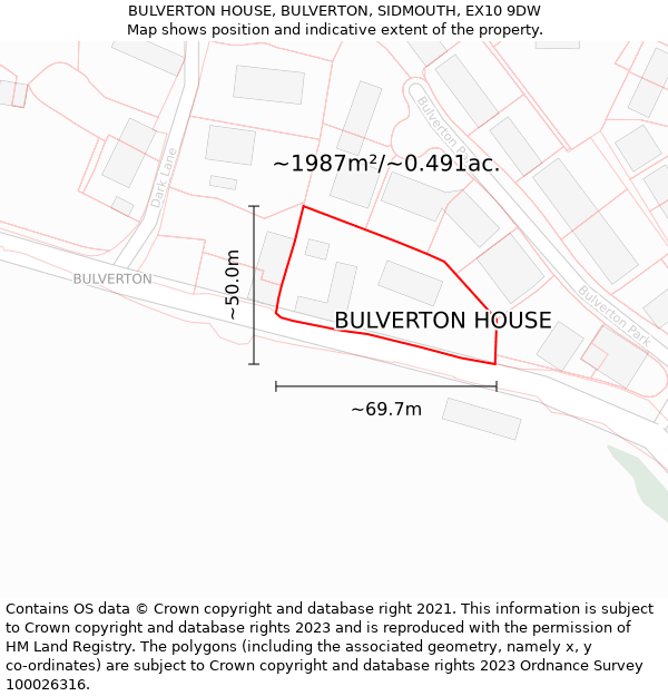 BULVERTON HOUSE, BULVERTON, SIDMOUTH, EX10 9DW: Plot and title map