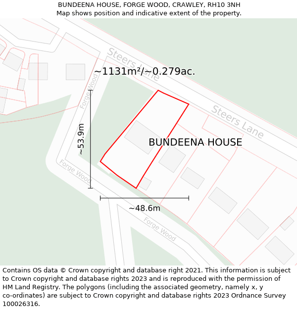 BUNDEENA HOUSE, FORGE WOOD, CRAWLEY, RH10 3NH: Plot and title map