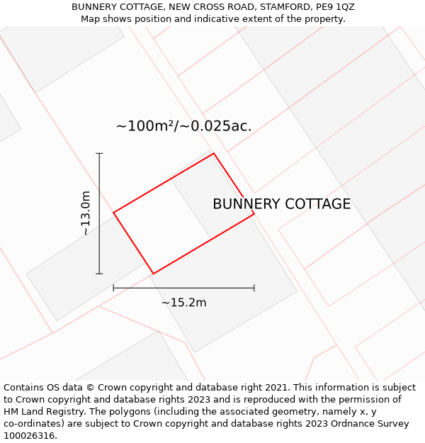 BUNNERY COTTAGE, NEW CROSS ROAD, STAMFORD, PE9 1QZ: Plot and title map