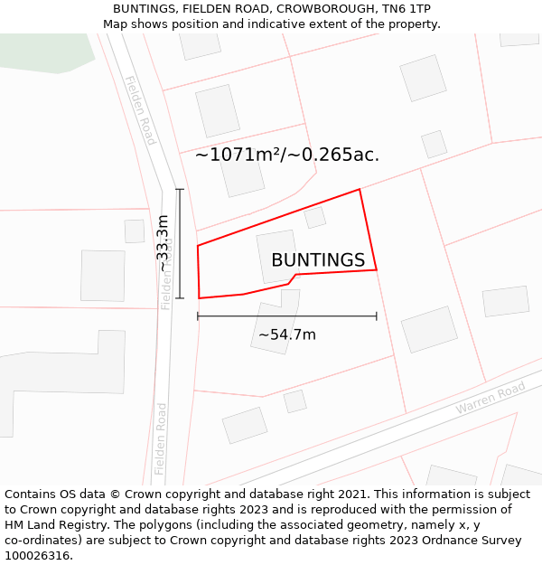 BUNTINGS, FIELDEN ROAD, CROWBOROUGH, TN6 1TP: Plot and title map