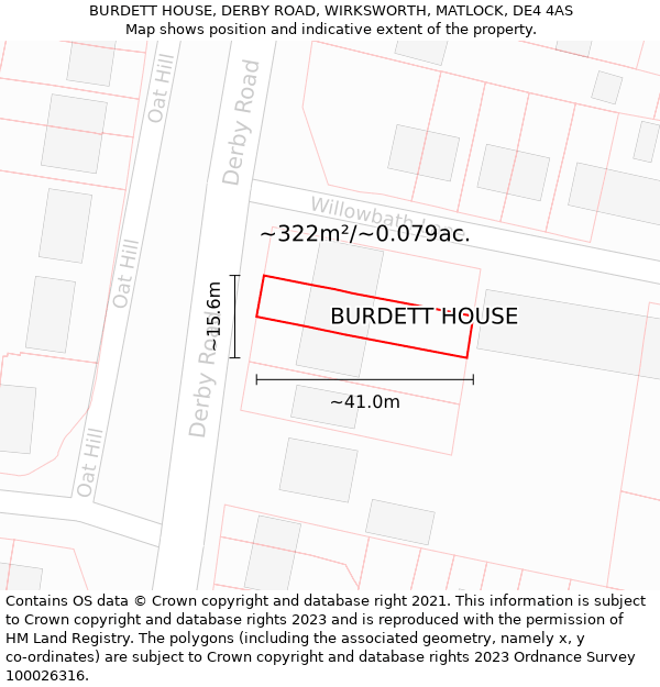 BURDETT HOUSE, DERBY ROAD, WIRKSWORTH, MATLOCK, DE4 4AS: Plot and title map