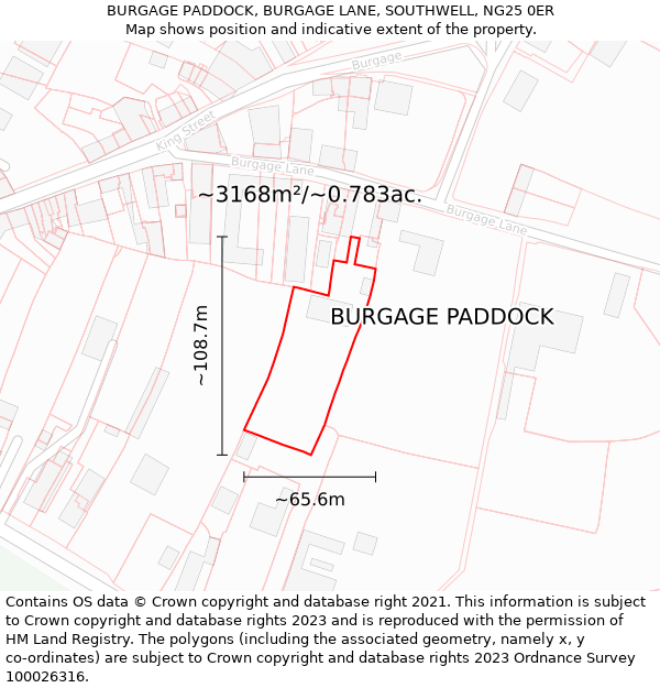 BURGAGE PADDOCK, BURGAGE LANE, SOUTHWELL, NG25 0ER: Plot and title map