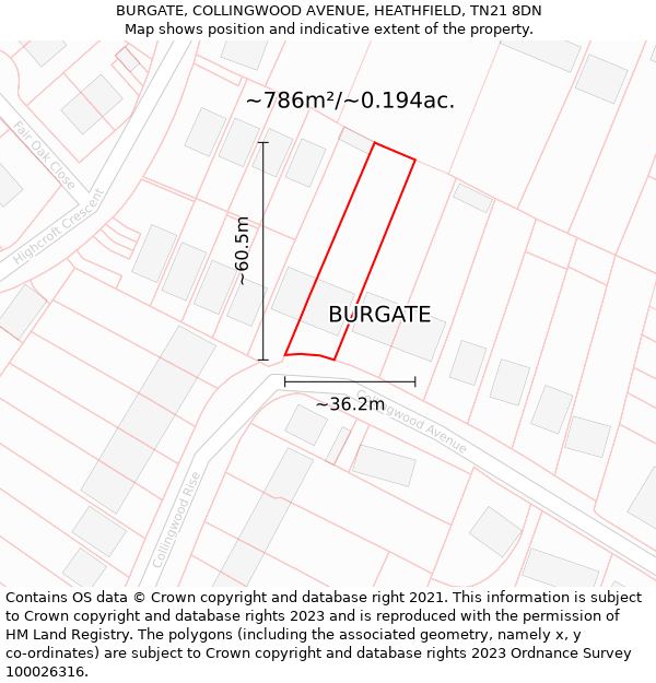 BURGATE, COLLINGWOOD AVENUE, HEATHFIELD, TN21 8DN: Plot and title map