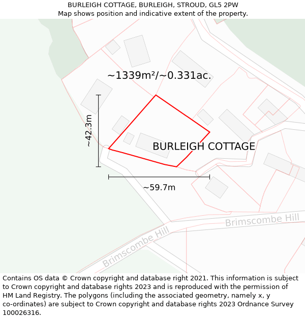 BURLEIGH COTTAGE, BURLEIGH, STROUD, GL5 2PW: Plot and title map