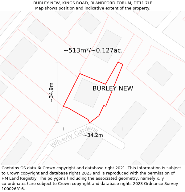 BURLEY NEW, KINGS ROAD, BLANDFORD FORUM, DT11 7LB: Plot and title map