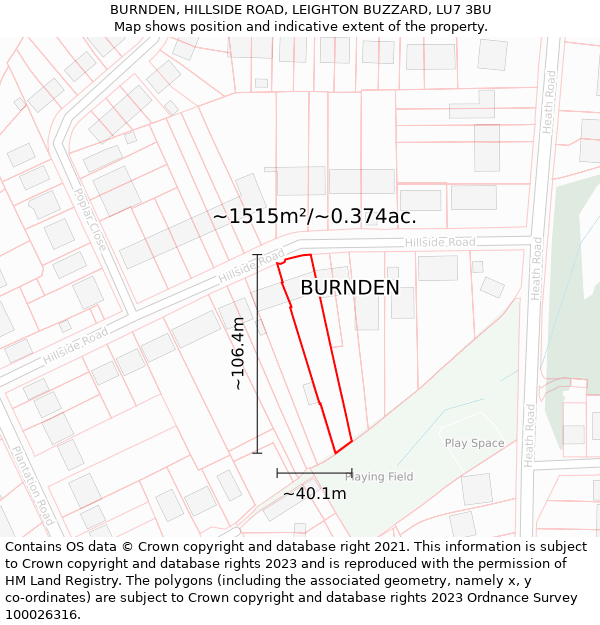 BURNDEN, HILLSIDE ROAD, LEIGHTON BUZZARD, LU7 3BU: Plot and title map