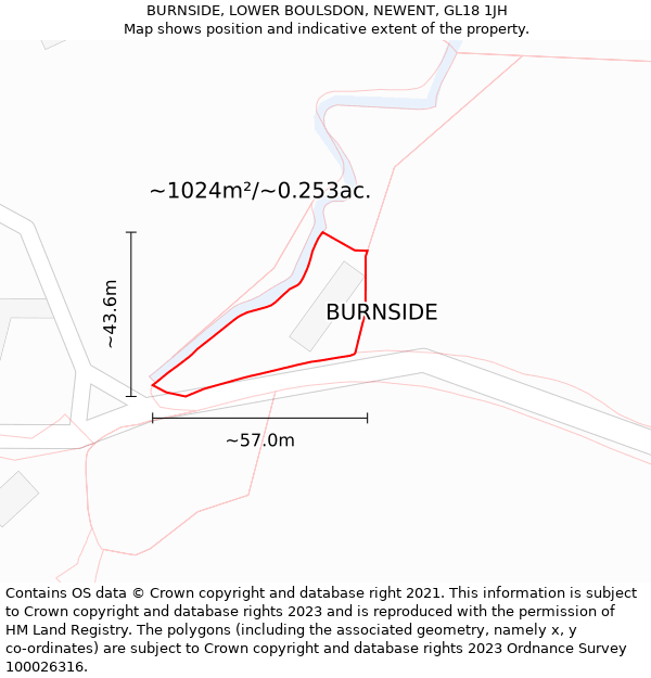 BURNSIDE, LOWER BOULSDON, NEWENT, GL18 1JH: Plot and title map