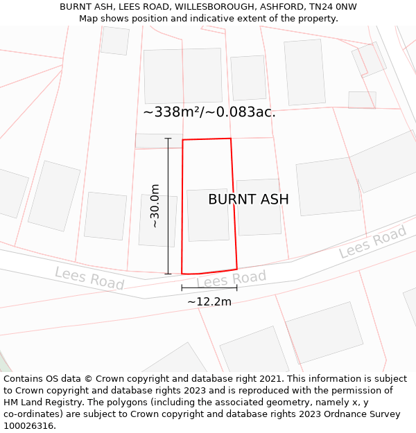 BURNT ASH, LEES ROAD, WILLESBOROUGH, ASHFORD, TN24 0NW: Plot and title map