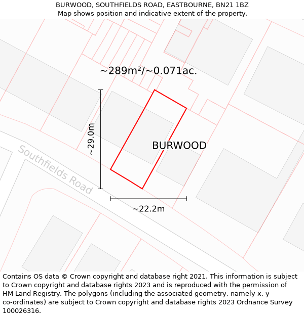 BURWOOD, SOUTHFIELDS ROAD, EASTBOURNE, BN21 1BZ: Plot and title map