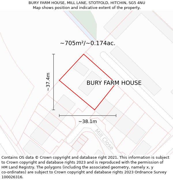 BURY FARM HOUSE, MILL LANE, STOTFOLD, HITCHIN, SG5 4NU: Plot and title map