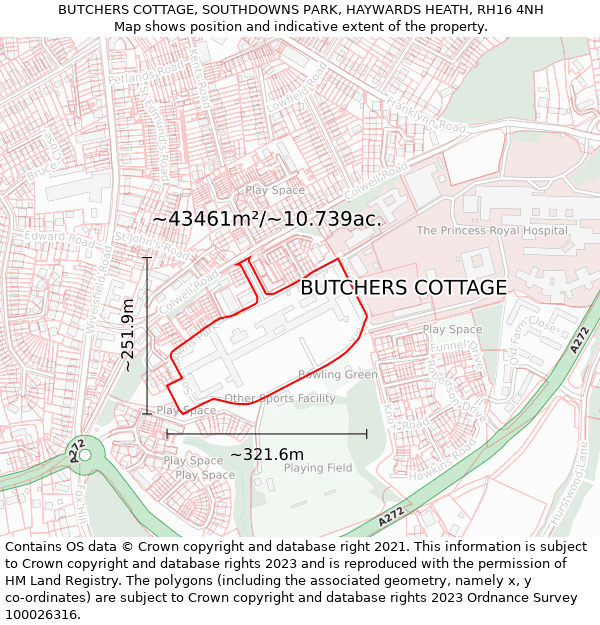 BUTCHERS COTTAGE, SOUTHDOWNS PARK, HAYWARDS HEATH, RH16 4NH: Plot and title map