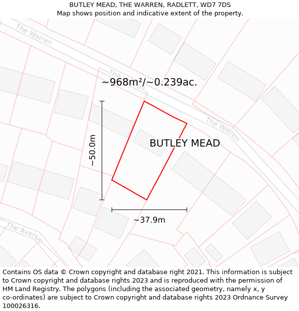 BUTLEY MEAD, THE WARREN, RADLETT, WD7 7DS: Plot and title map