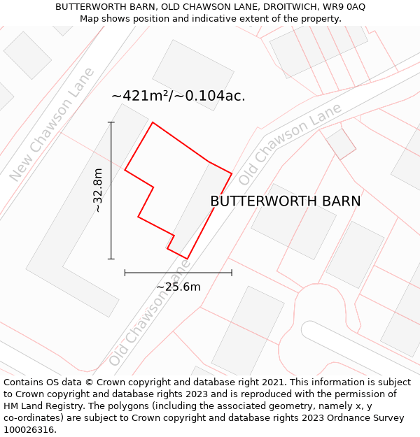 BUTTERWORTH BARN, OLD CHAWSON LANE, DROITWICH, WR9 0AQ: Plot and title map