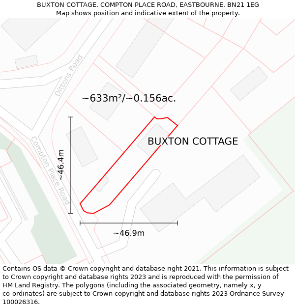 BUXTON COTTAGE, COMPTON PLACE ROAD, EASTBOURNE, BN21 1EG: Plot and title map