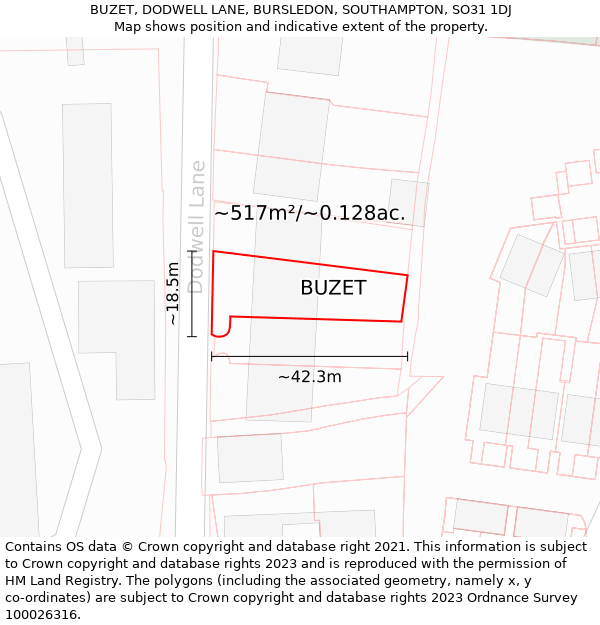 BUZET, DODWELL LANE, BURSLEDON, SOUTHAMPTON, SO31 1DJ: Plot and title map