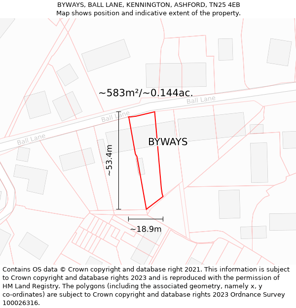 BYWAYS, BALL LANE, KENNINGTON, ASHFORD, TN25 4EB: Plot and title map