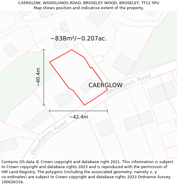 CAERGLOW, WOODLANDS ROAD, BROSELEY WOOD, BROSELEY, TF12 5PU: Plot and title map