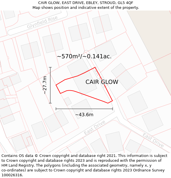 CAIR GLOW, EAST DRIVE, EBLEY, STROUD, GL5 4QF: Plot and title map