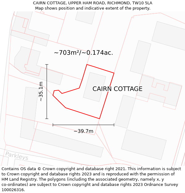 CAIRN COTTAGE, UPPER HAM ROAD, RICHMOND, TW10 5LA: Plot and title map