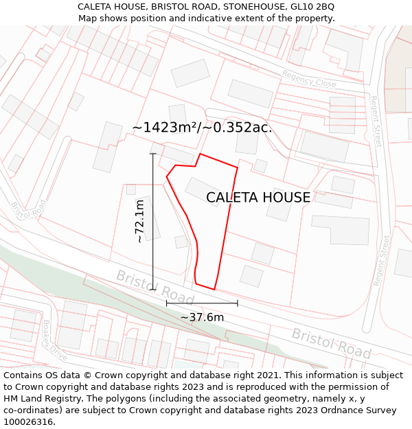 CALETA HOUSE, BRISTOL ROAD, STONEHOUSE, GL10 2BQ: Plot and title map