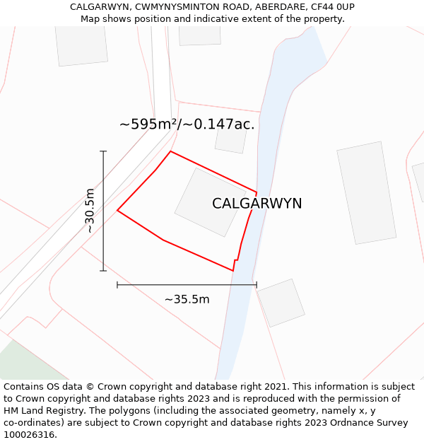 CALGARWYN, CWMYNYSMINTON ROAD, ABERDARE, CF44 0UP: Plot and title map