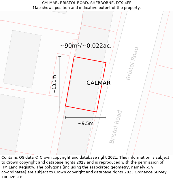 CALMAR, BRISTOL ROAD, SHERBORNE, DT9 4EF: Plot and title map