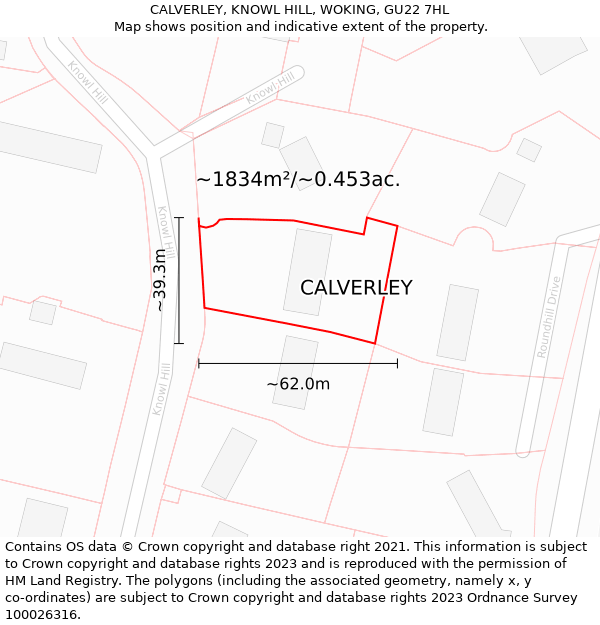 CALVERLEY, KNOWL HILL, WOKING, GU22 7HL: Plot and title map