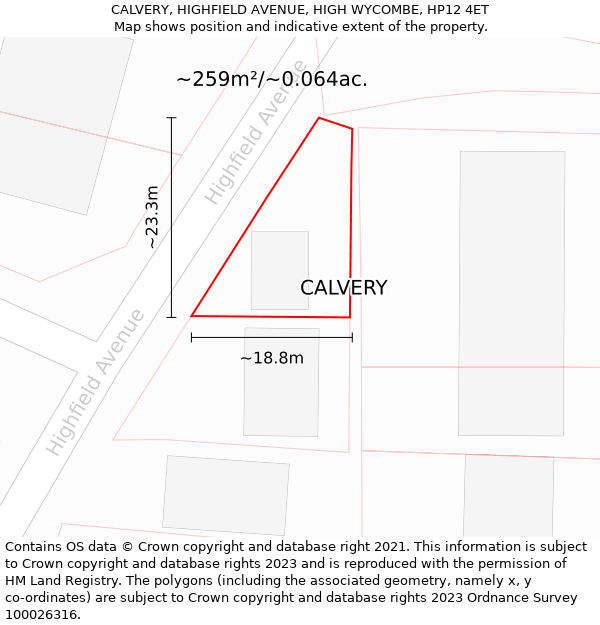 CALVERY, HIGHFIELD AVENUE, HIGH WYCOMBE, HP12 4ET: Plot and title map