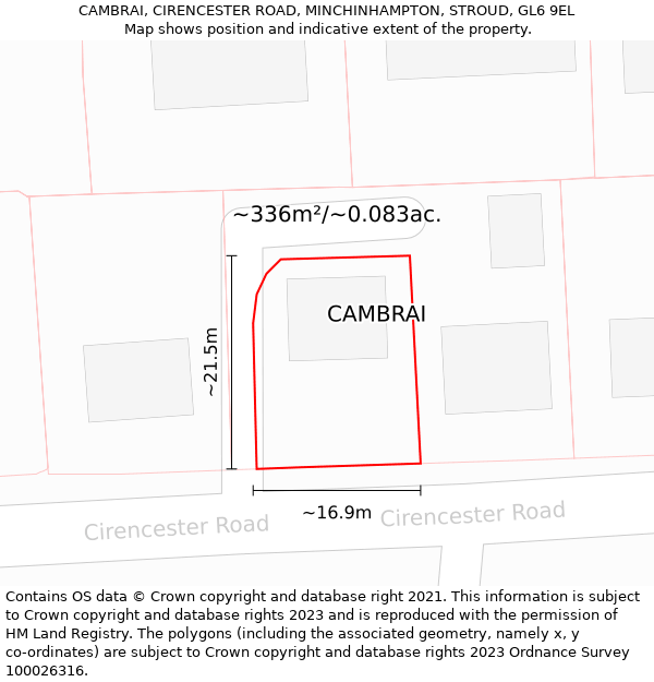 CAMBRAI, CIRENCESTER ROAD, MINCHINHAMPTON, STROUD, GL6 9EL: Plot and title map