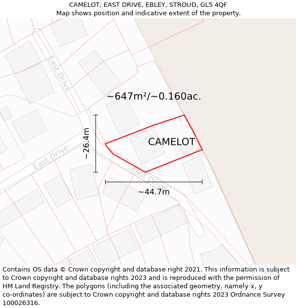 CAMELOT, EAST DRIVE, EBLEY, STROUD, GL5 4QF: Plot and title map
