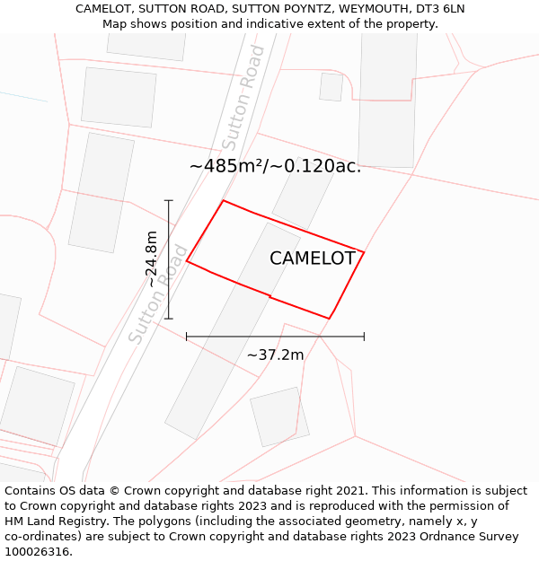 CAMELOT, SUTTON ROAD, SUTTON POYNTZ, WEYMOUTH, DT3 6LN: Plot and title map