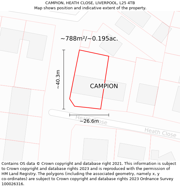 CAMPION, HEATH CLOSE, LIVERPOOL, L25 4TB: Plot and title map