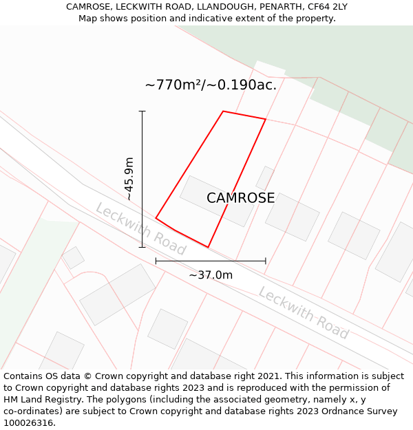 CAMROSE, LECKWITH ROAD, LLANDOUGH, PENARTH, CF64 2LY: Plot and title map