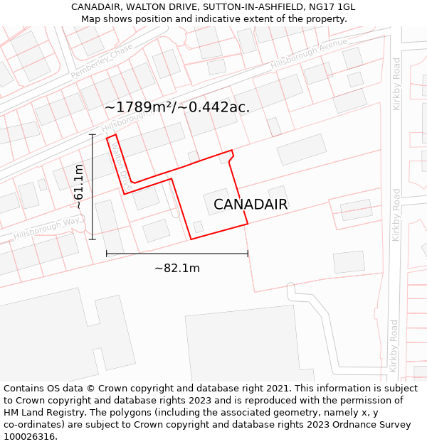 CANADAIR, WALTON DRIVE, SUTTON-IN-ASHFIELD, NG17 1GL: Plot and title map