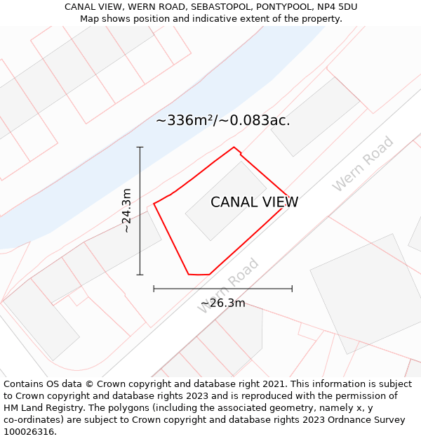 CANAL VIEW, WERN ROAD, SEBASTOPOL, PONTYPOOL, NP4 5DU: Plot and title map