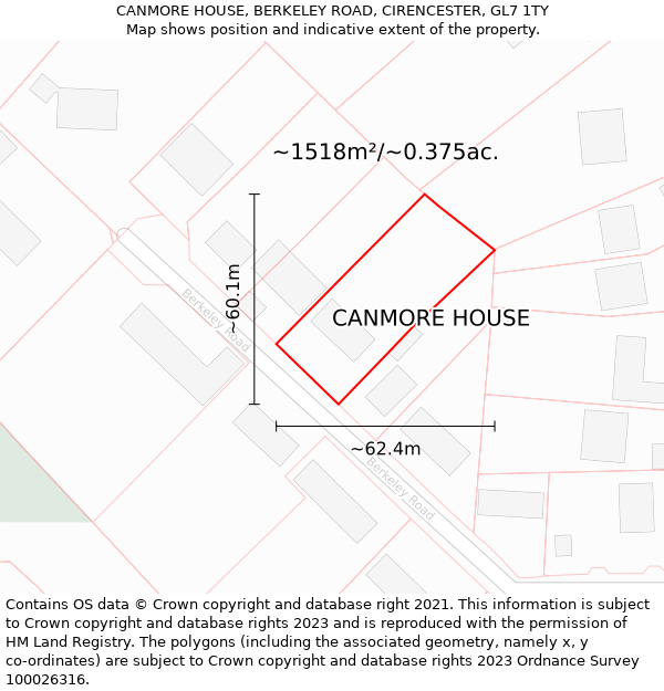 CANMORE HOUSE, BERKELEY ROAD, CIRENCESTER, GL7 1TY: Plot and title map