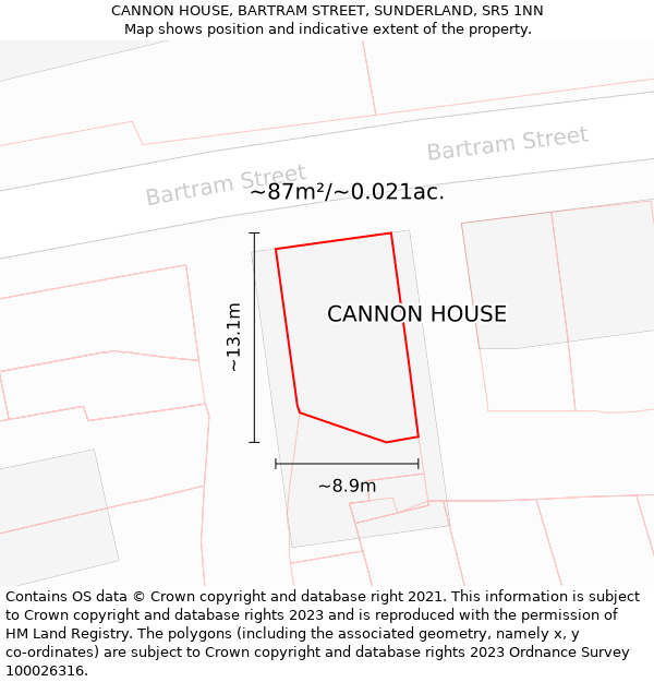 CANNON HOUSE, BARTRAM STREET, SUNDERLAND, SR5 1NN: Plot and title map