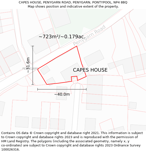 CAPES HOUSE, PENYGARN ROAD, PENYGARN, PONTYPOOL, NP4 8BQ: Plot and title map