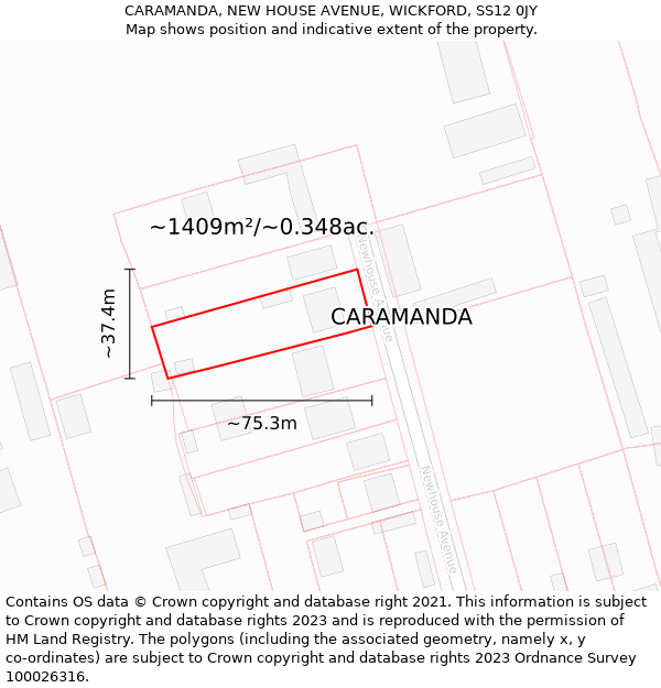 CARAMANDA, NEW HOUSE AVENUE, WICKFORD, SS12 0JY: Plot and title map