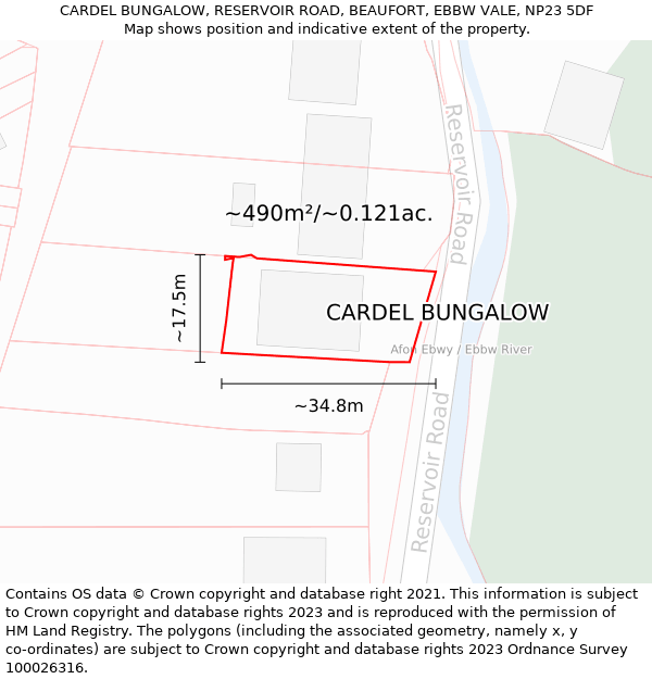 CARDEL BUNGALOW, RESERVOIR ROAD, BEAUFORT, EBBW VALE, NP23 5DF: Plot and title map