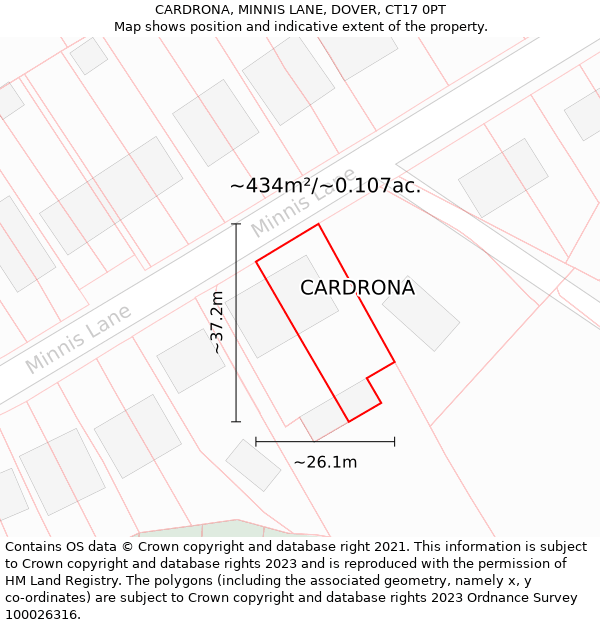 CARDRONA, MINNIS LANE, DOVER, CT17 0PT: Plot and title map