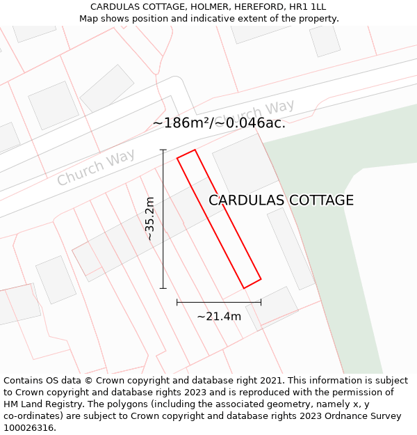 CARDULAS COTTAGE, HOLMER, HEREFORD, HR1 1LL: Plot and title map