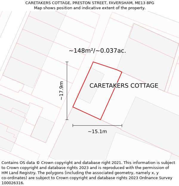 CARETAKERS COTTAGE, PRESTON STREET, FAVERSHAM, ME13 8PG: Plot and title map